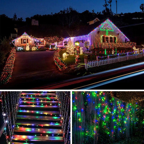 Outdoor Solar Christmas String Lights Two Pack 240 LED Copper Wire 80Ft Total Waterproof Garden Decor with 8 Modes Colorful Twinkling