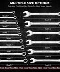 15 Piece Metric Combination Wrench Set 8mm To 22mm Chrome Vanadium Steel with various sizes displayed on a dark background.