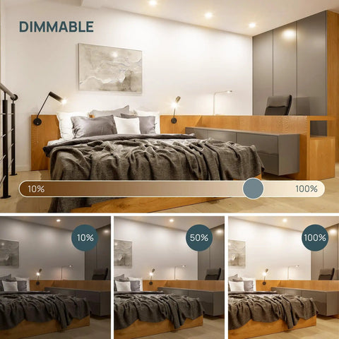 MR16 Dimmable LED Bulbs With GU5.3 Bi-Pin Base, dimmed bedroom lighting at various levels, modern bedroom setting