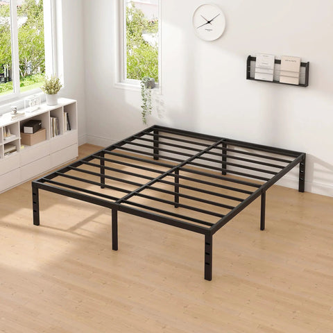 King Size Metal Bed Frame With Built In Storage Space Heavy Duty Sturdy Mattress Foundation Easy Assembly No Box Spring Needed Black 14 Inch