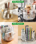 360 Degree Rotating Makeup Organizer With Lazy Susan Turntable, clear acrylic cosmetic storage tray for vanity, bathroom, and desk
