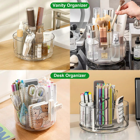 360 Degree Rotating Makeup Organizer With Lazy Susan Turntable, clear acrylic cosmetic storage tray for vanity, bathroom, and desk