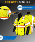 Executive High Visibility Safety Vest With 10 Pockets For Men, Class 3 ANSI OSHA Reflective Mesh Construction Gear, front and back view.