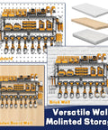 Heavy Duty Wall Mount Tool Organizer Rack For Garage 3 Tier Metal Shelf With 8 Drill Holders on various wall types