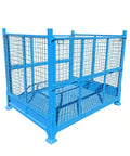Heavy Duty Cold Rolled Steel Foldable Storage Cage Built Like A Tank Collapsible Industrial Bin For Warehouse Logistics Premium Stackable Crate Box side view with mesh panels