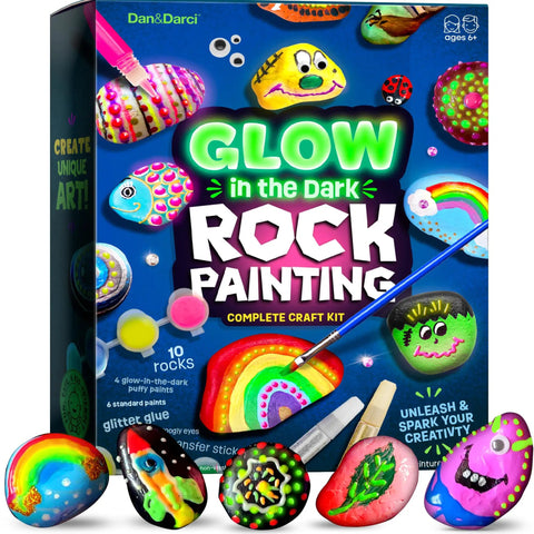 Glow In The Dark Rock Painting Kit For Kids Ages Six To Twelve Arts And Crafts Gift Set With Ten Natural White River Rocks