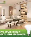 Living room with 4 Pack BR30 LED Bulbs For Indoor Flood Lighting, 90 Plus CRI, 7.5W Equals 65W, 650 Lumens Dope Brightness, E26 Base