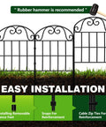 Tall Decorative Metal Garden Fence Panels 24.5 Inch High 10.8 Foot Long 10 Pack Arched Black Fence easily installable in yard.
