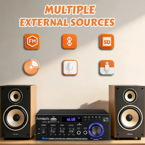 Beefy 800W 2 Channel Bluetooth 5.0 Power Amplifier System with FM radio, USB, SD, for home theater and party audio with speakers