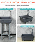Easy Peasy Plastic Utility Sink Freestanding Laundry Tub 17 X 13 Inch Grey Slop Basin with multiple installation modes.