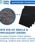 Close-up of activated charcoal replacement filters from Two Pack Premium HEPA H13 Filter Plus Eight Carbon Replacement Filters For Winix 115115 Size 21 Plasma Wave AM90 P300 5300 5500 6300-2 6300 C535 Compatible Air Purifier.
