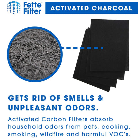 Close-up of activated charcoal replacement filters from Two Pack Premium HEPA H13 Filter Plus Eight Carbon Replacement Filters For Winix 115115 Size 21 Plasma Wave AM90 P300 5300 5500 6300-2 6300 C535 Compatible Air Purifier.
