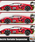 Remote Control Hypercar Building Kit With Five Fast Motors, 1835-Piece Set shown with electric variable suspension options
