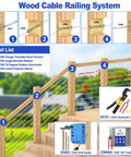 Wood cable railing system with focus on CKE Angled Beveled Washer, part of detailed list