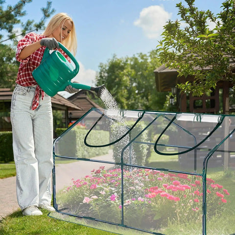 Compact Outdoor Mini Greenhouse With Roll Up Door No Fuss Setup Portable Tunnel Grow Shelter Clear UV Waterproof Cover Sturdy Steel Frame And 8 Ground Stakes 71 Inch By 36 Inch By 36 Inch