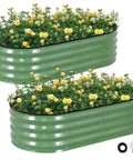 Galvanized Raised Garden Bed Kit 2 Pack 4x2x1 ft Oval Planter Boxes With Rubber Strip For Outdoor Veggies Flowers And Herbs Built To Last In Olive Green.