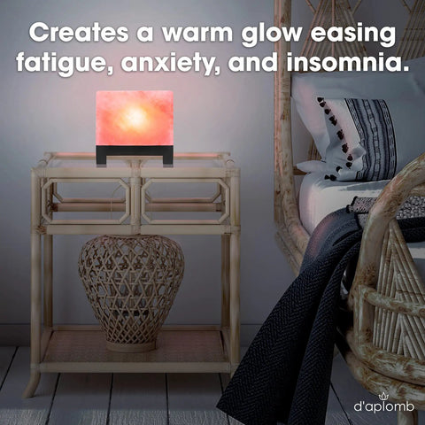 Authentic Himalayan Salt Lamp Hand Carved Modern Rectangle With Rare Pink Crystal Rock Salt Footed Wood Base Dimmer Cord And 11.5 Lb Weight For Natural Cozy Vibe And Warm Glow in bedroom for relaxation