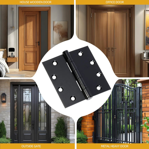 JAVOUKA black steel door hinge, 4.5 x 4.5 in, heavy-duty square-corner hinge for doors