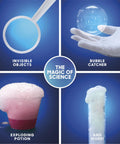 Magic Science Lab Kit With 72 STEM Experiments For Kids Reactions Illusions Crystals Slime And Light Tricks DIY Chemistry Project Kit Educational Learning Toy And Physics Activity Set For Ages 8 Plus in action with experiments like invisible objects and bubble catcher.