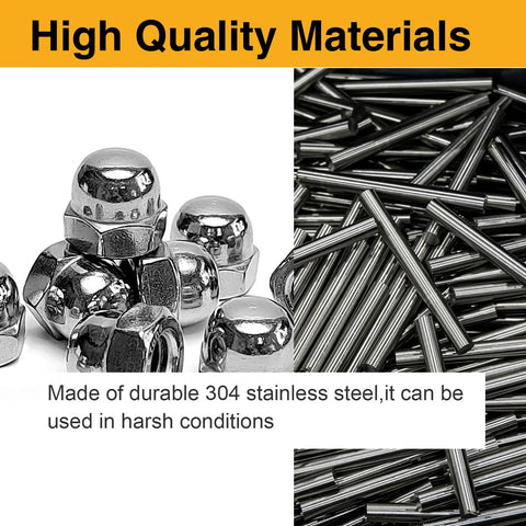 Acorn Nut Kit 70 Piece Stainless Steel Dome Head Hex Cap Nuts Set 8 32 10 24 1 4 20 5 16 18 for Indoor and Outdoor Use