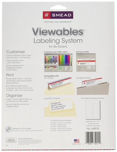 Back view of Viewables White Color Labeling System 160 Pack With Front Back Readable Label Sheets Letter Size For Standard Printers