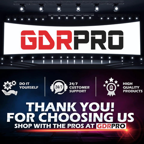 GDRPRO branding with do it yourself, 24/7 support, and high-quality products message highlighted on stage-like display.