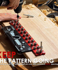 Hassle Free Cabinet Shelf Pin Jig Flips Between 5Mm And Quarter Inch Bits Lays Down Clean 32Mm Rows Fast, detailing shelf pin alignment using a drill.