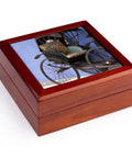 Rad Vintage Penang Rickshaw Ceramic Tile Jewelry Box Crafted From Polished Maple Wood Featuring snug recessed hinged lid and cushioned interior.