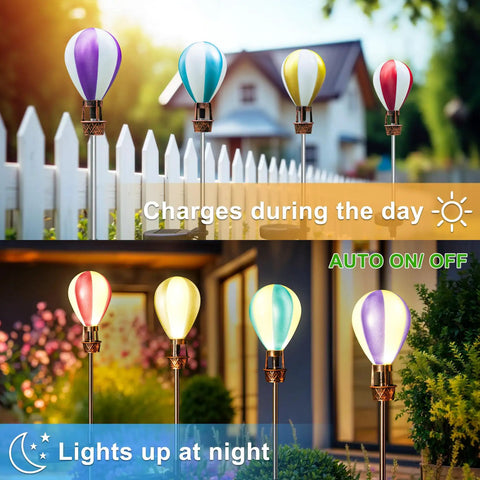 Solar Pathway Lights Outdoor 4 Pack Hot Air Balloon Style Waterproof for patio garden yard walkway fence decor