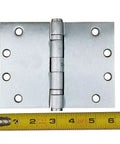 Wide Throw Door Hinges 4.5 Inch By 6 Inch Heavy Duty Satin Chrome 180 Degree Clearance Rust Resistant Ball Bearing Design 2 Pack For Easy Full Access Doors, Cabinets, Or Gates With Smooth Operation Built To Last. Satin chrome hinge with tape measure