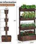 Wooden Raised Garden Bed Vertical Planter Box, Freestanding Plant Stand with size details, four-tier carbonized design, dimensions 29.9"x17.9"