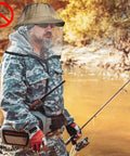 Man fishing wearing Two Pack Mosquito Head Net Mesh For Hiking And Outdoors Over Hat Keeps Skeeters And Bugs Out Of Your Eyes Nose Ears Face Neck And Shoulders