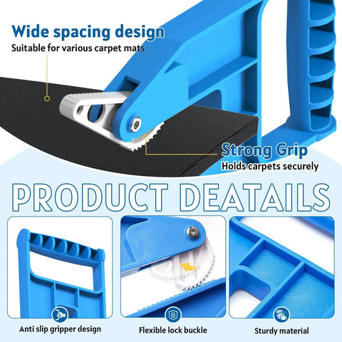 Heavy Duty Horse Stall Mat Grippers Set Of 2, Serrated Grip For Tight Fit And Easy Move, Slippage Free Handling, Mat Lifter Tool To Shift Large Carpets Safely, Durable Stall Flooring Accessory For Quick Adjustments. Blue plastic mat gripper with serrated grip and wide spacing for carpet mats