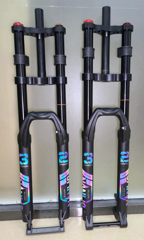 Beefy Dual Crown MTB Air Fork For Downhill And Trail Riding 150mm Travel Fits 27.5 Or 29 Inch Wheels With 2.5 Inch Tires