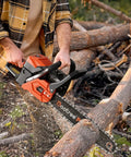 Man using Pro Grade 62cc Gas Chainsaw 20 Inch With 2 Cycle Engine Anti Vibration Quick Start Technology For Tree Cutting