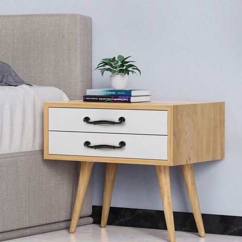 Matte Black Aluminum Alloy 10-Piece Drawer Handles Set installed on bedside table drawers