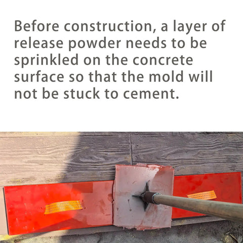 Concrete Stamp Set With Wood Grain And Stone Wall Textures for DIY Pro Grade projects, red stamp tool with handle.
