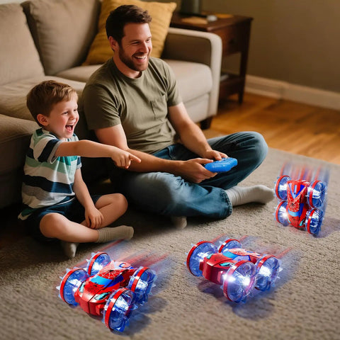 Father and son playing with All Terrain Amphibious RC Vehicle With 4WD Waterproof Design For Land And Water Gesture Control Stunt Car Boat