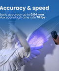 Handheld 3D Scanner With Blue Laser Infrared And VCSEL Structured Light For 0.04mm Accuracy And 70FPS Fast Scanning Made For Makers And Pros In 3D Printing Reverse Engineering Car Restoration Design And Education scanning a white statue