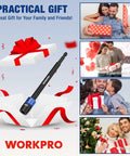 Gift box with Six Inch Drill Bit Extension With Quick Release Bit Holder, surrounded by images of people exchanging gifts on various occasions.