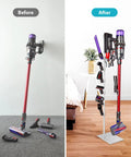 Cordless Vacuum Stand Docking Station With 6 Hooks for V15 Detect V11 V10 V8 V7 V6 Bracket Accessory Holder in use before and after