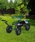 Rolling Garden Cart With Seat And Wheels Outdoor Garden Stool With Tool Tray And Basket 360 Degree Swivel Seat Adjustable Steering Handle Gardening Scooter For Lawn Yard And Patio Easy Tending And Mobility in garden setting
