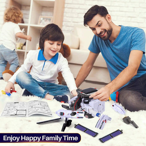 Solar Robot Science Kit For Kids Ages 8 To 14 Gift Set With Six Cool Buildable Robots That Move On Land, 120 Piece STEM Toys For Boys And Girls Teens 9 10 11 12 13 with child and adult building robot