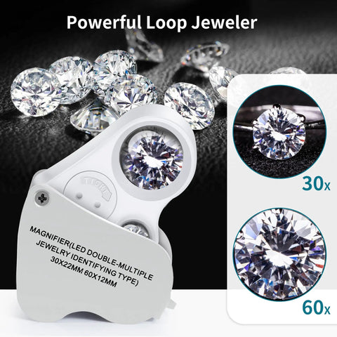All In One Jewelers Loupe Set With Illuminated Magnifiers Providing 30x 60x And 90x Three Level Zoom Plus 30x And 60x Secondary Lens