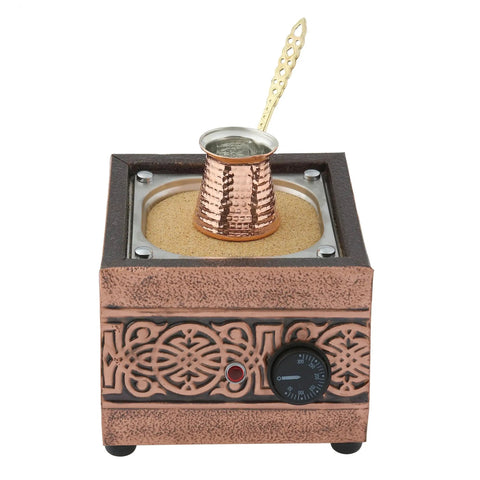 Copper Turkish Heating Sand Coffee Maker With Pot Old School Traditional Square Ottoman Design Electric 110 To 230 Volt Brew Machine For Coffee Or Tea Vintage Copper Look Durable And Easy To Use