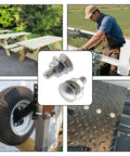 Eight Piece Stainless Steel Carriage Bolt Kit With Nuts And Washers One Quarter Inch By Twenty Threads And Three Quarter Inch Long Full Thread Square Neck Ready To Use For Planter Boxes Decks Swing Sets Diy Friendly, showing various applications.