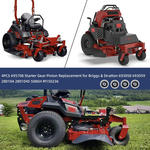 Riding lawn mowers compatible with Starter Pinion Gear Replacement Kit For Lawn And Garden Small Engine Models 693058, 693059.