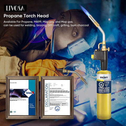 Propane Torch Head With 3 Interchangeable Nozzles, Trigger Start Ignition For High Heat Welding Soldering And Cooking, Gas Tank Not Included, Durable Home And Workshop Tool