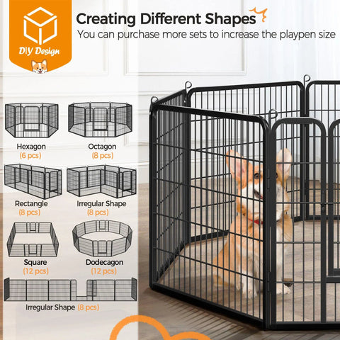 Assembly of 32 Inch 32 Panels Outdoor Dog Playpen Built Tough Heavy Duty Metal Pet Fence for RV Camping Yard Garden