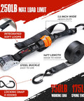 Self Tensioning Tie Down Straps 14 Ft X 1.5 In, 2 Pack With Load Adaptive Tech, No Ratchet Tension, 2250 Lb Break Strength